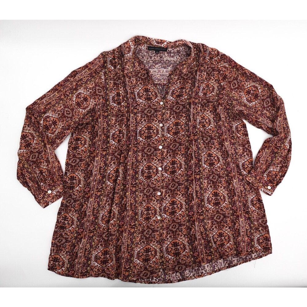Jane Delancey Shirt Womens Small Brown Button Up Henley Long Sleeve Lightweight